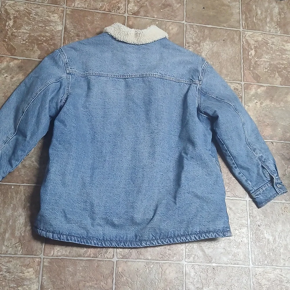EUC Old NAVY Light Wash Denim Bomber Sherpa-Lined Jacket - Cream Sherpa SIZE XL - Picture 4 of 6